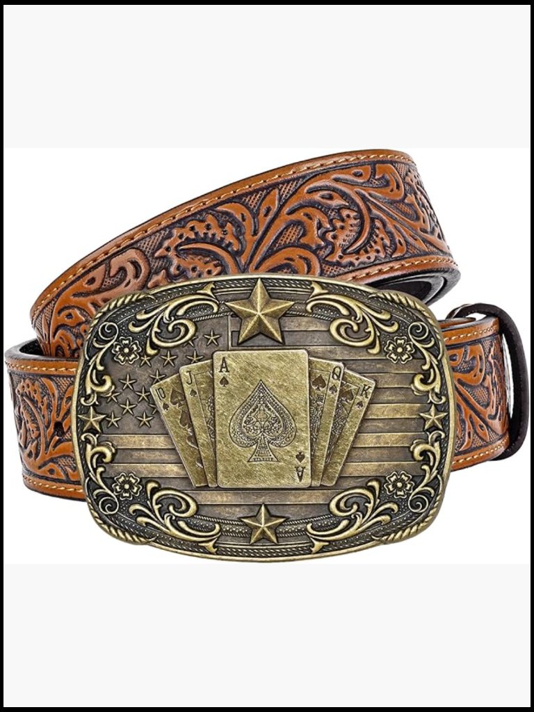Western Cowboy Leather Belt With Detachable Poker Buckle For Men Women